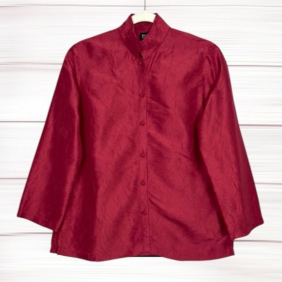 NWOT Eileen Fisher Vine Red Textured Silk Blouse Chinese Style Relaxed S petite - Picture 3 of 12